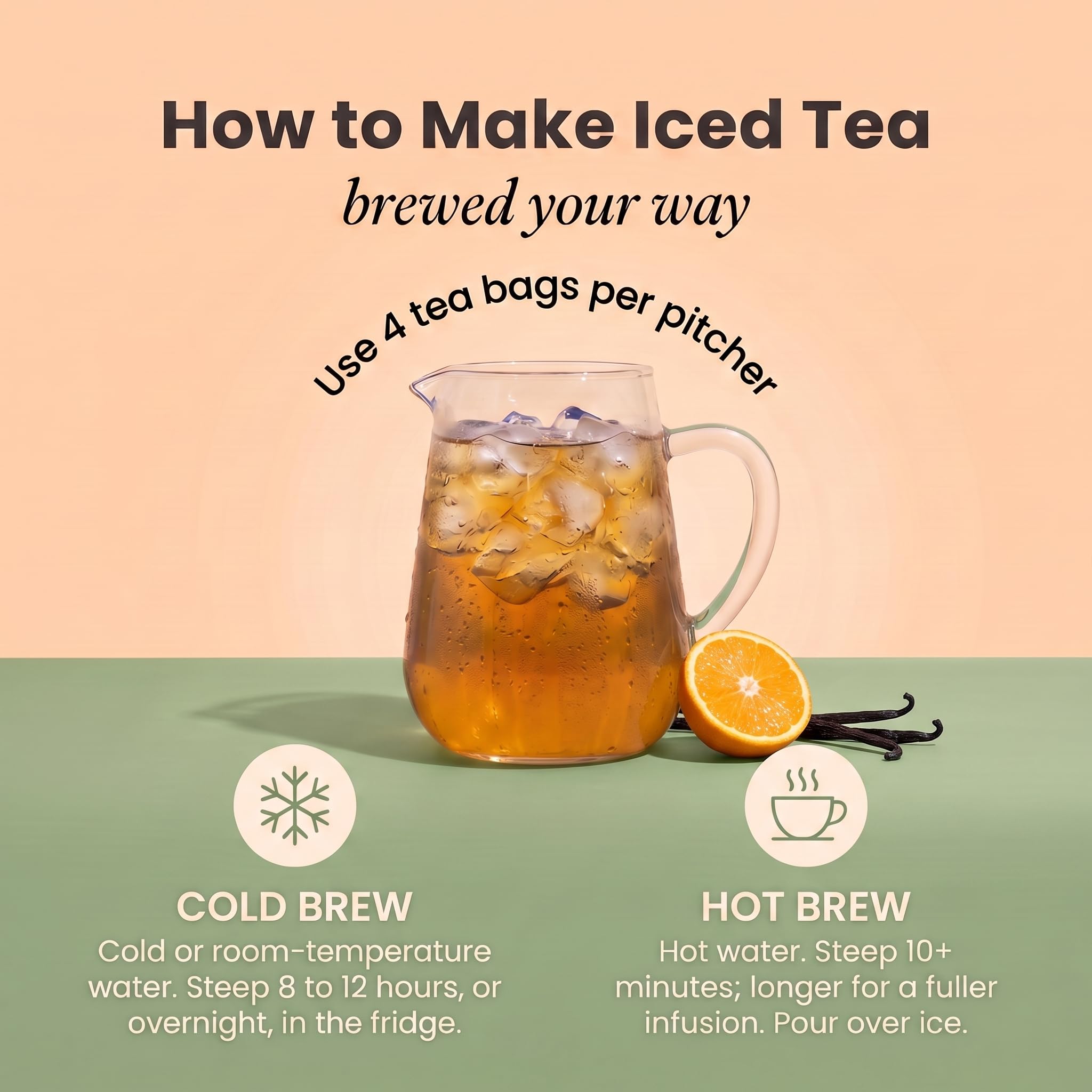 Herbaly Wellness Collection iced tea in glass with ice showing bright, refreshing serve