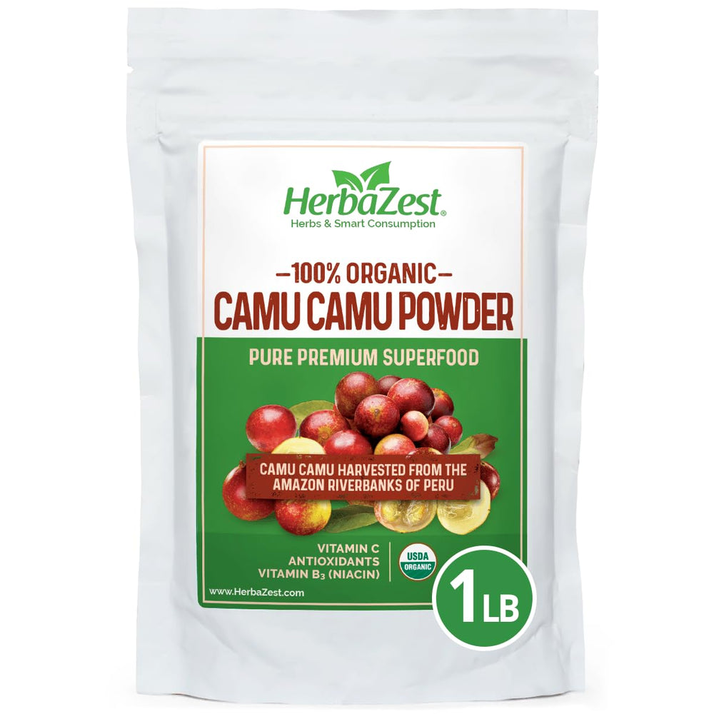 HerbaZest front packaging showing organic 1 lb pouch and label benefit