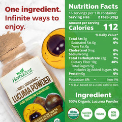 HerbaZest lucuma powder close-up highlighting fine texture and mixing ease