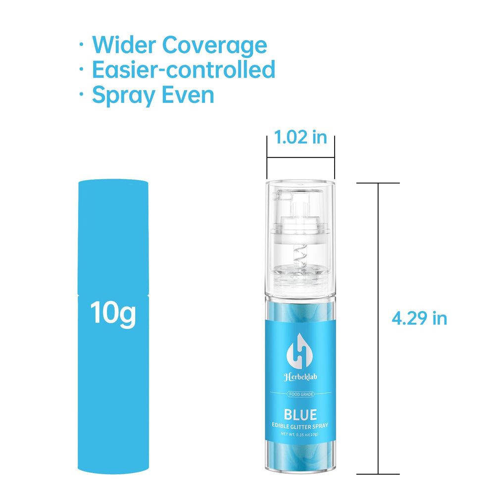 Herbeklab blue glitter spray action creating controlled shimmer on dessert