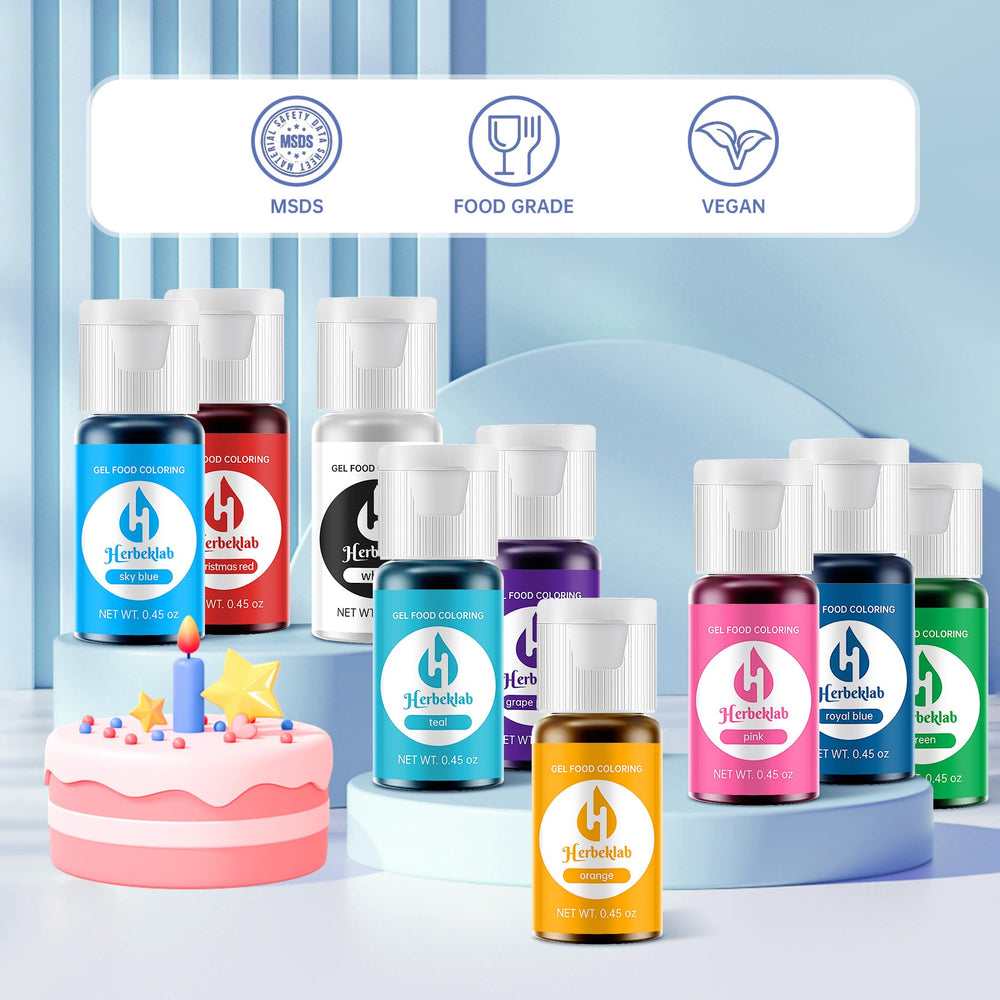 Herbeklab array of colors applied on buttercream for clear hues