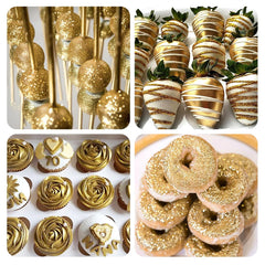Herbeklab glitter swirled on cake highlighting metallic sheen and enhanced presentation