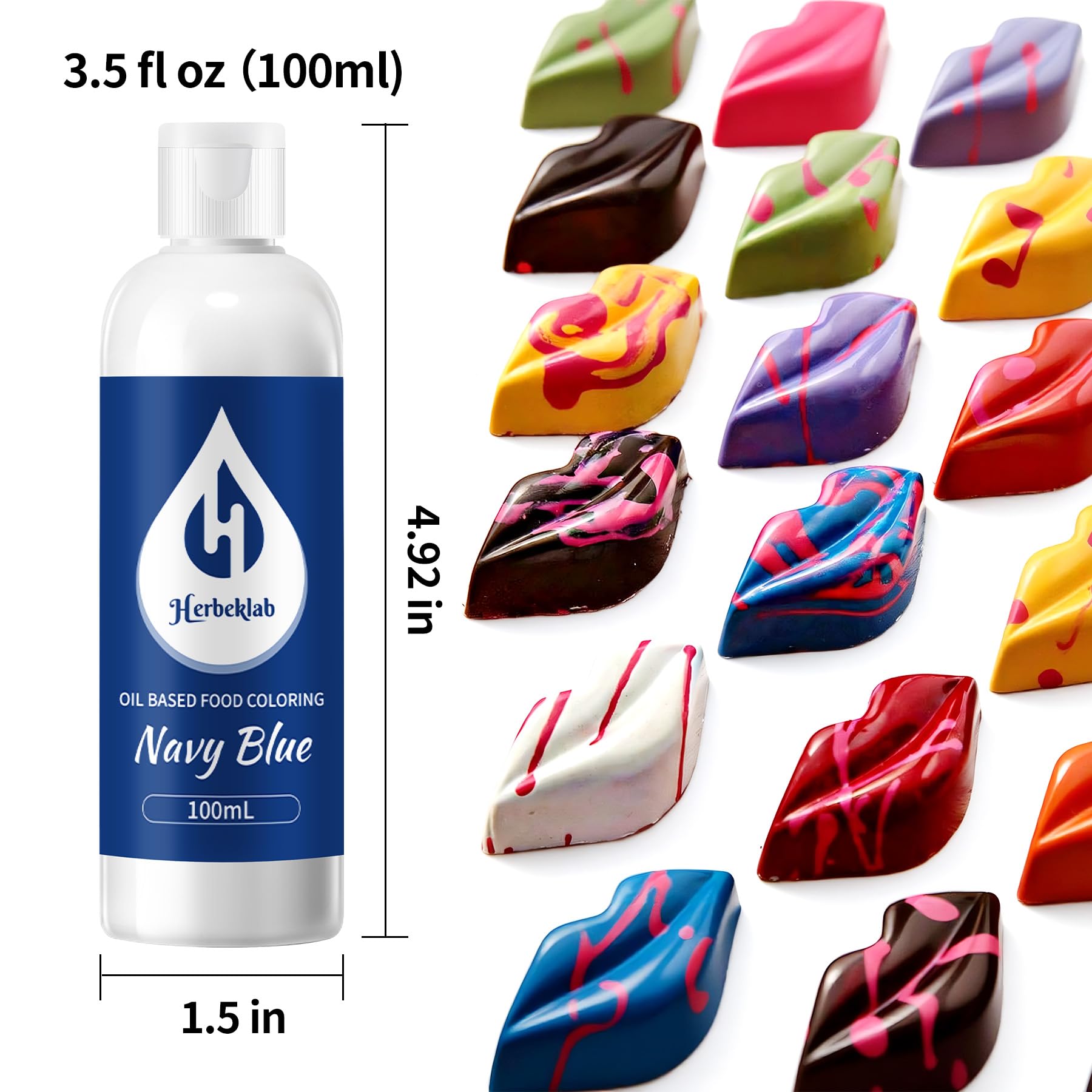 Herbeklab nozzle close-up delivering precise drops for controlled navy blue coloring