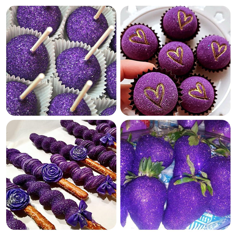 Herbeklab purple glitter on cupcakes lifestyle shot enhancing dessert presentation