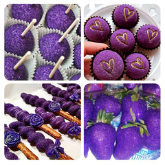 Herbeklab purple glitter on cupcakes lifestyle shot enhancing dessert presentation