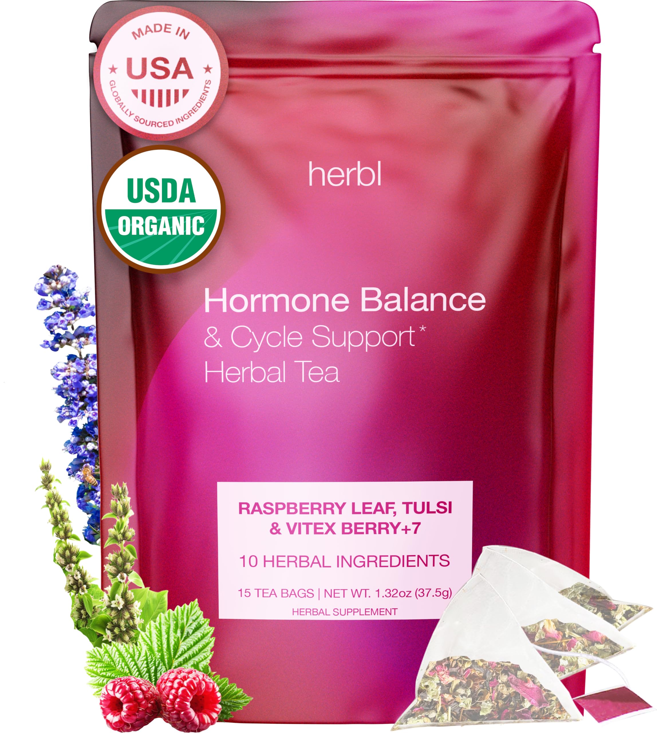 herbl front packaging showing organic hormone balance and benefits