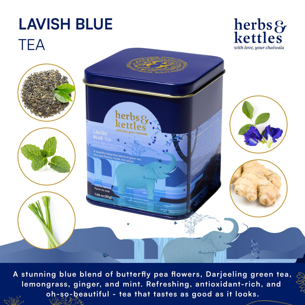 Herbs & Kettles loose leaf close-up revealing butterfly pea and herbs benefit
