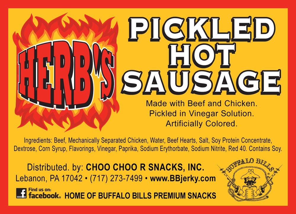 Herb's sliced pickled sausages on serving board showing tangy texture and pairing ideas