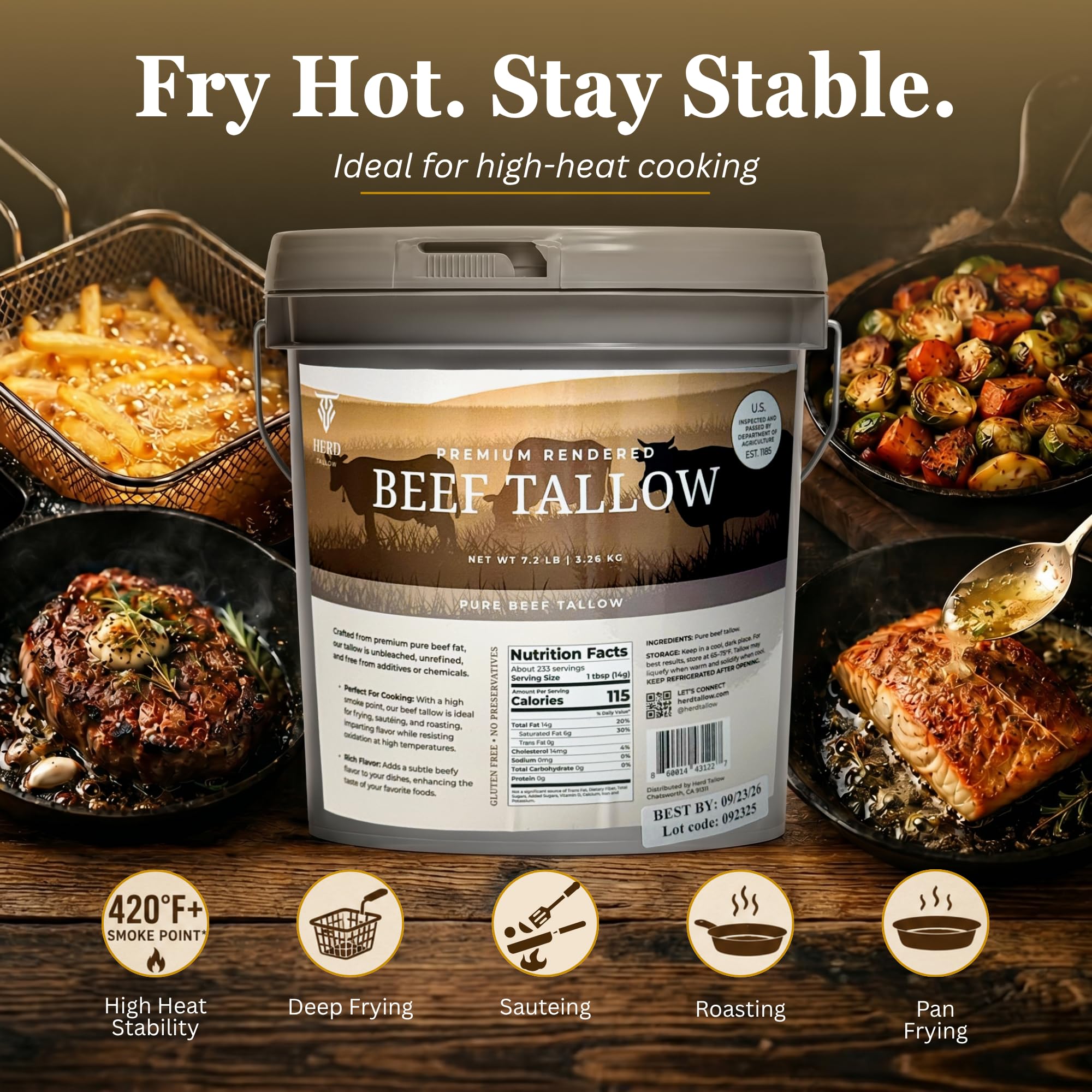 Herd Tallow beside keto ingredients highlighting low-carb cooking benefit