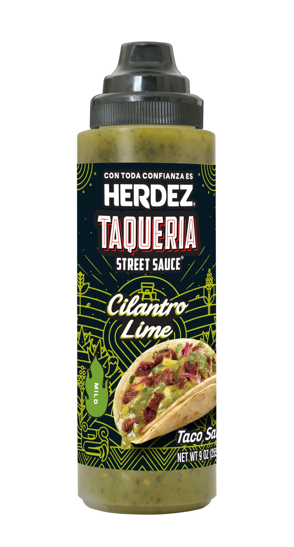 HERDEZ Cilantro Lime front packaging showing 9 oz squeeze bottle and label, easy serving