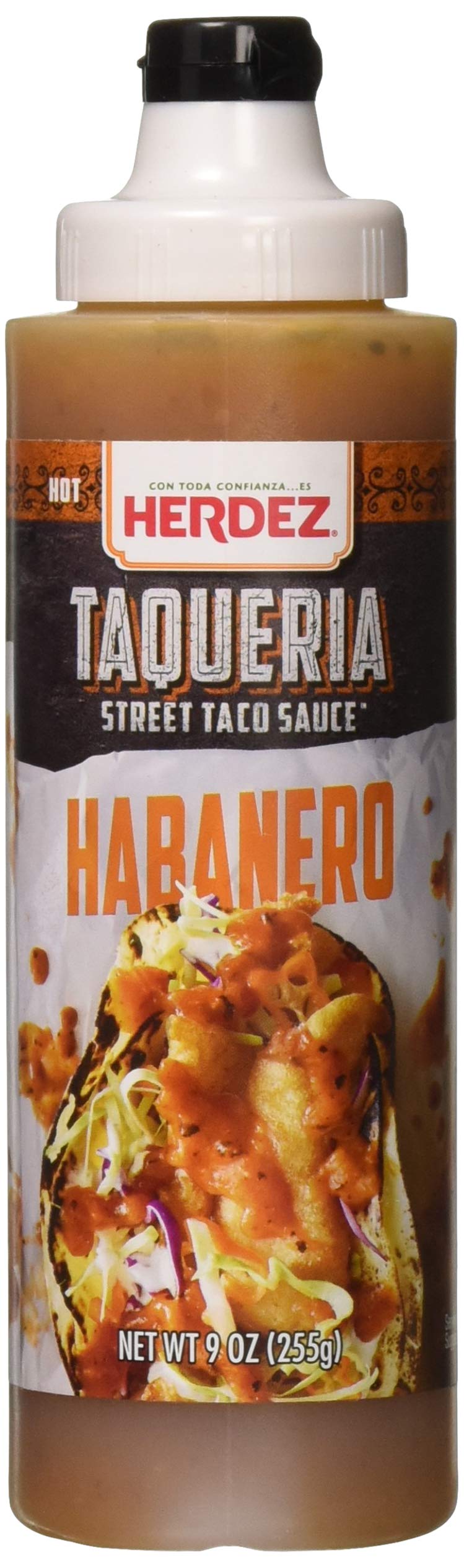 Herdez habanero front packaging showing bottle label and size, highlights authentic flavor