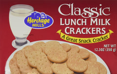 Heritage Mills front packaging showing crackers and nostalgic snack appeal