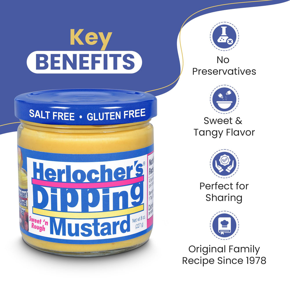 Herlocher's mustard on spoon being lifted, demonstrates smooth dipping texture
