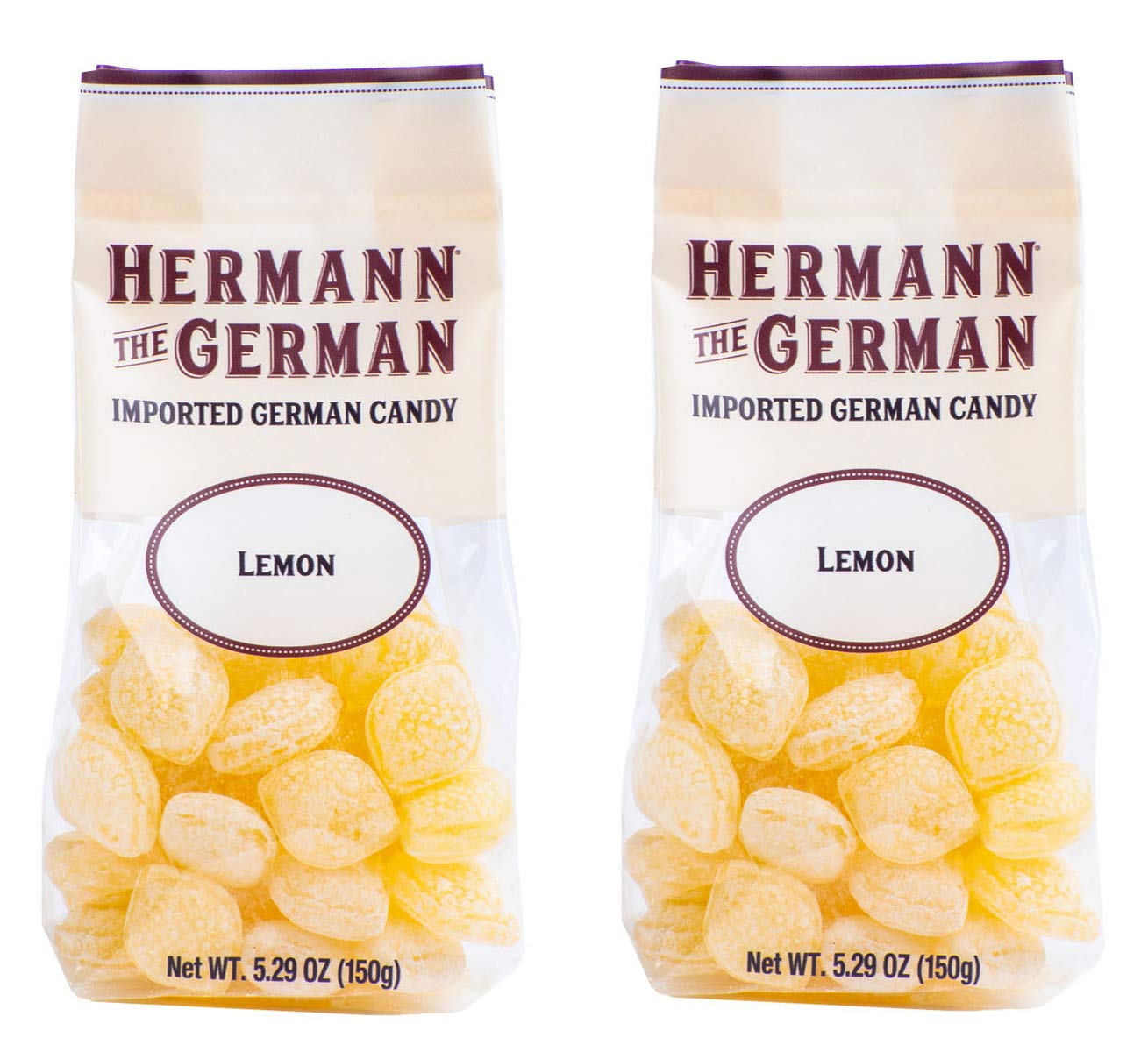 Hermann the German lemon candy front packaging showing bright lemon drops and brand