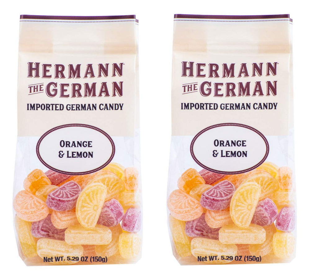 Hermann the German front packaging showing citrus candies and sharing appeal