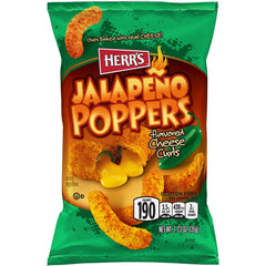 Herr's open bag with cheese curls spilling out and crisp texture visible