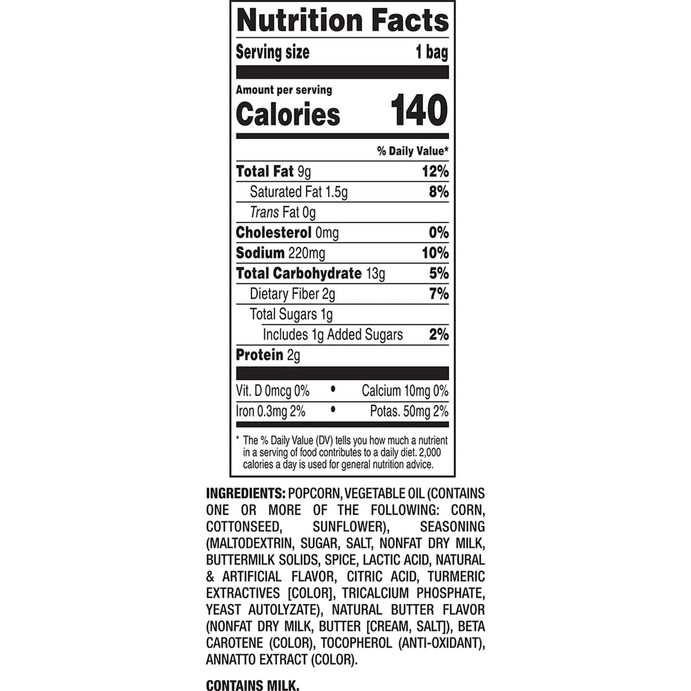 Close view of Herr’s nutrition label and ingredient list for dietary checks