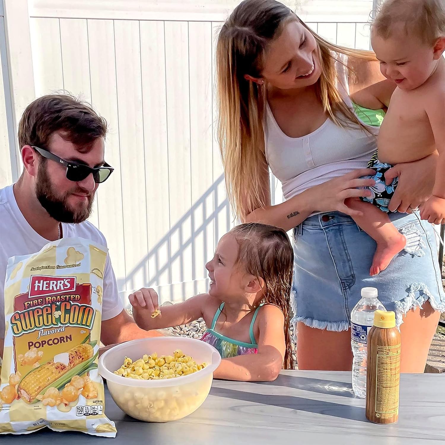 Herr’s popcorn in a bowl in a casual living room setting for sharing