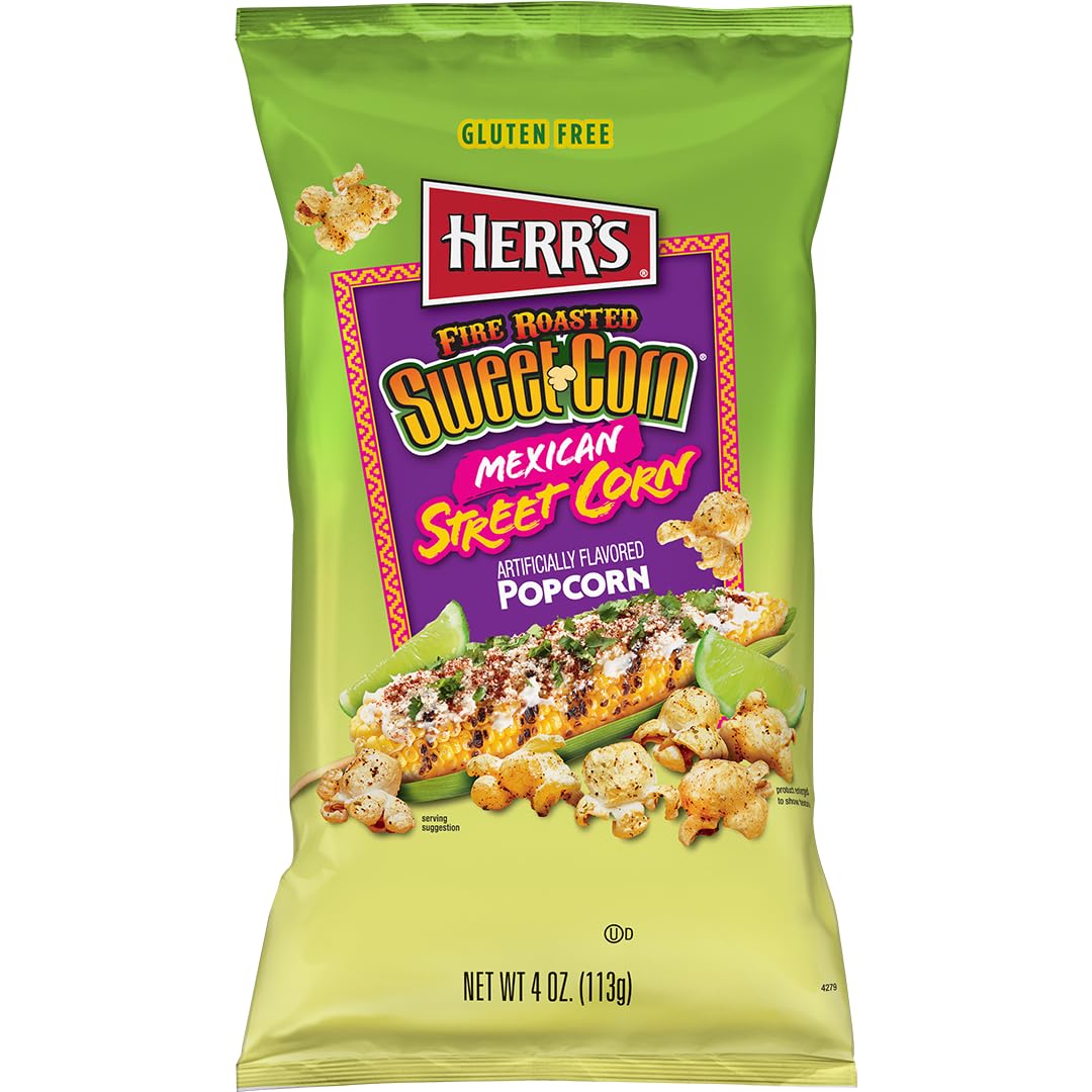 Close-up of Herr's seasoned kernels highlighting smoky roasted corn flavor and crunchy texture