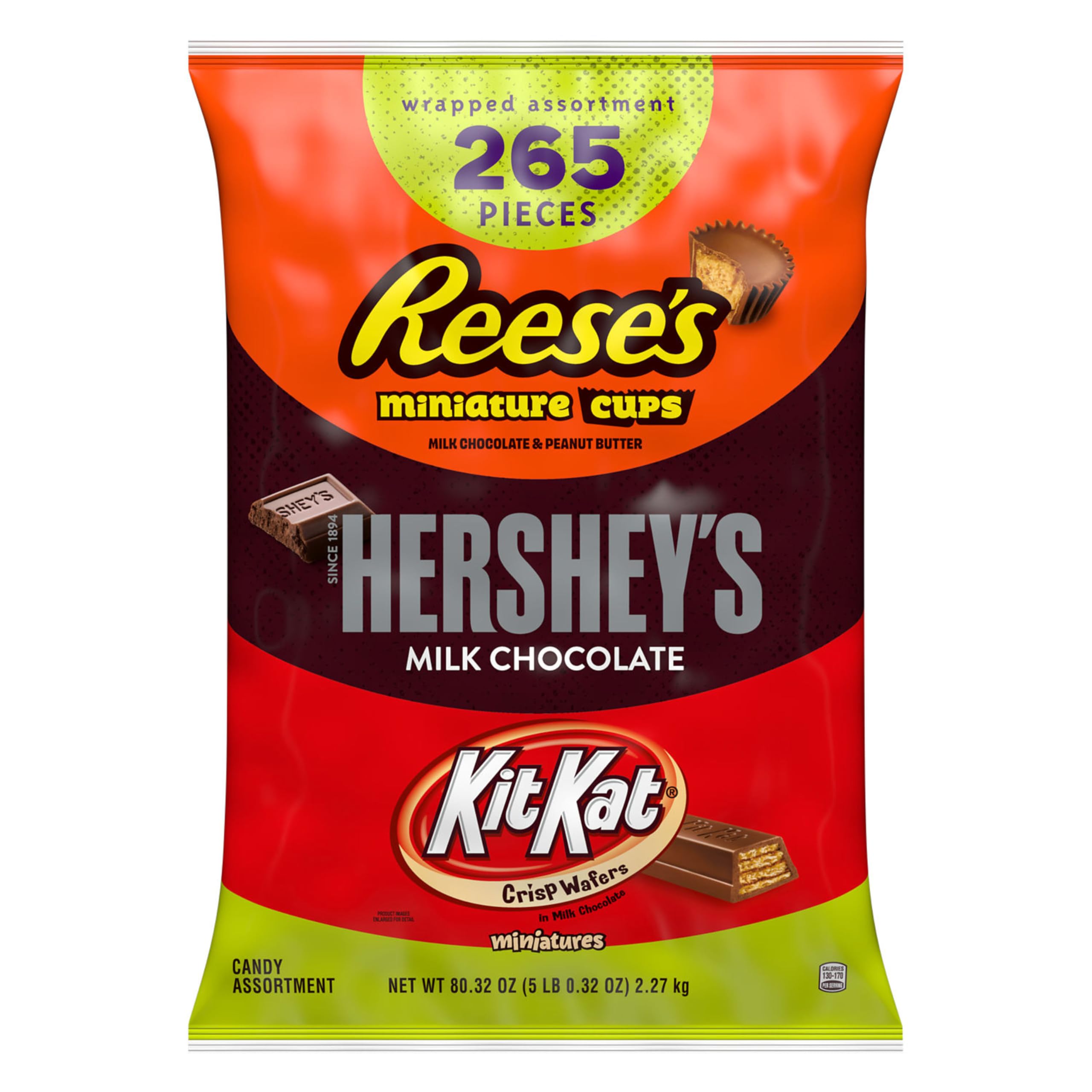 HERSHEY'S opened bag with spread of individually wrapped candies for easy serving