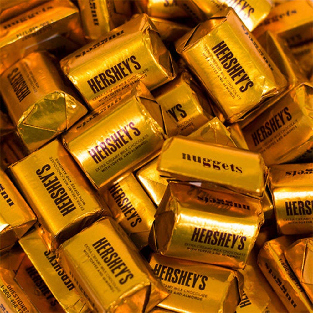 HERSHEY'S gold front packaging showing bulk two-pound bag and labeling for events