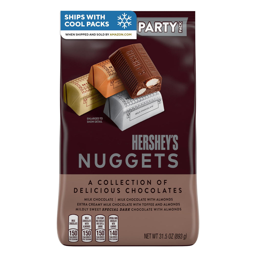 HERSHEY'S NUGGETS front packaging showing bag and variety, convenient party supply
