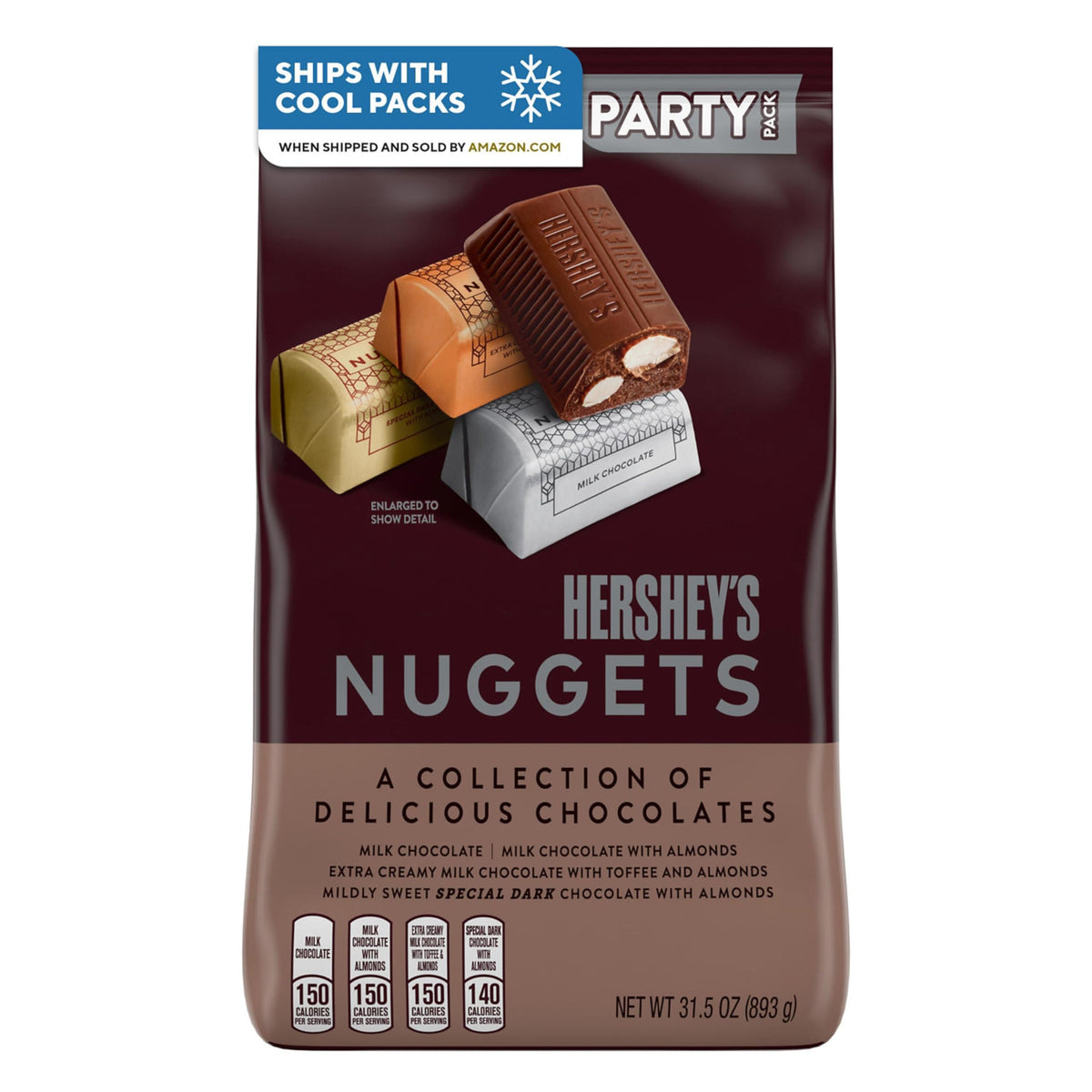 HERSHEY'S NUGGETS front packaging showing bag and variety, convenient party supply
