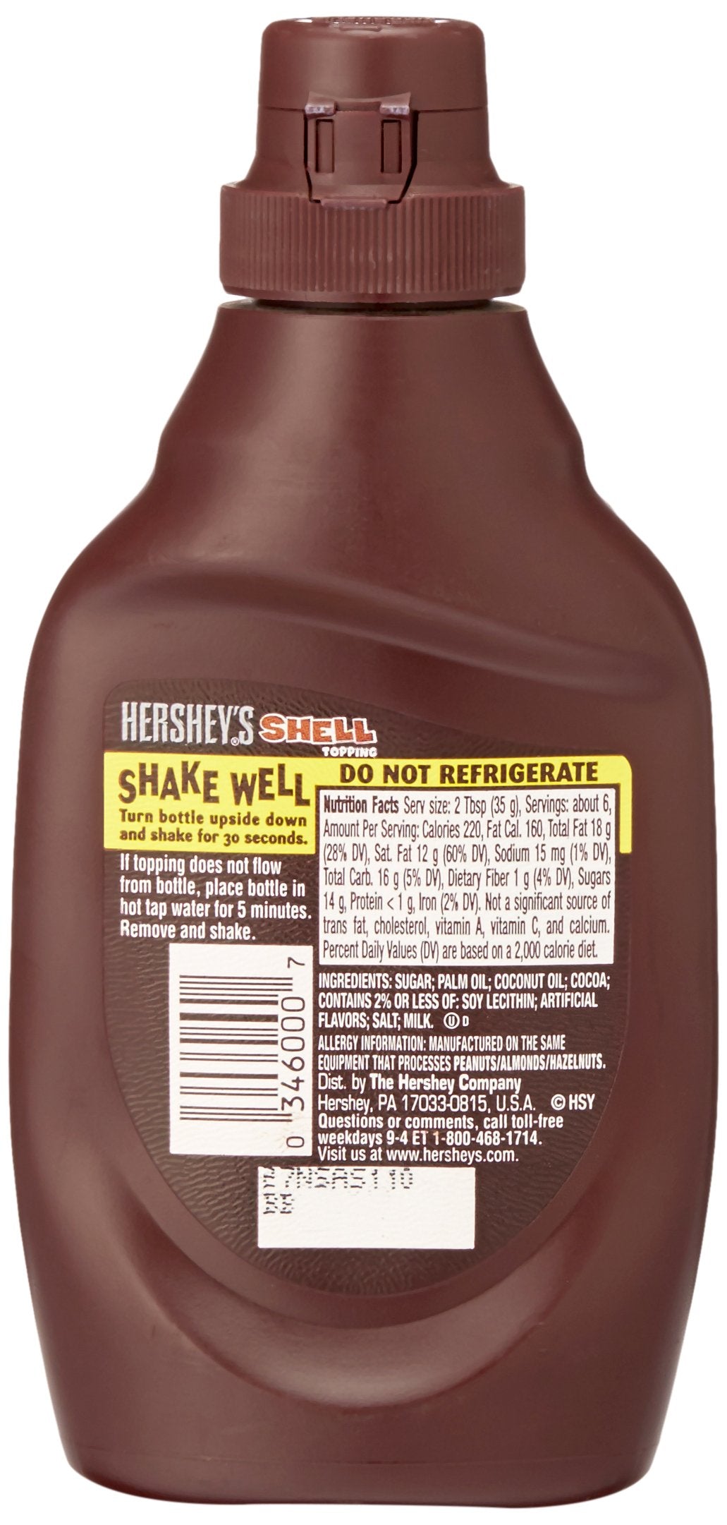 Hershey's shell topping poured onto ice cream creating instant crisp chocolate shell and great texture