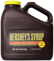 Hershey's Special Dark 8-pound bottle front view shows label and serving use