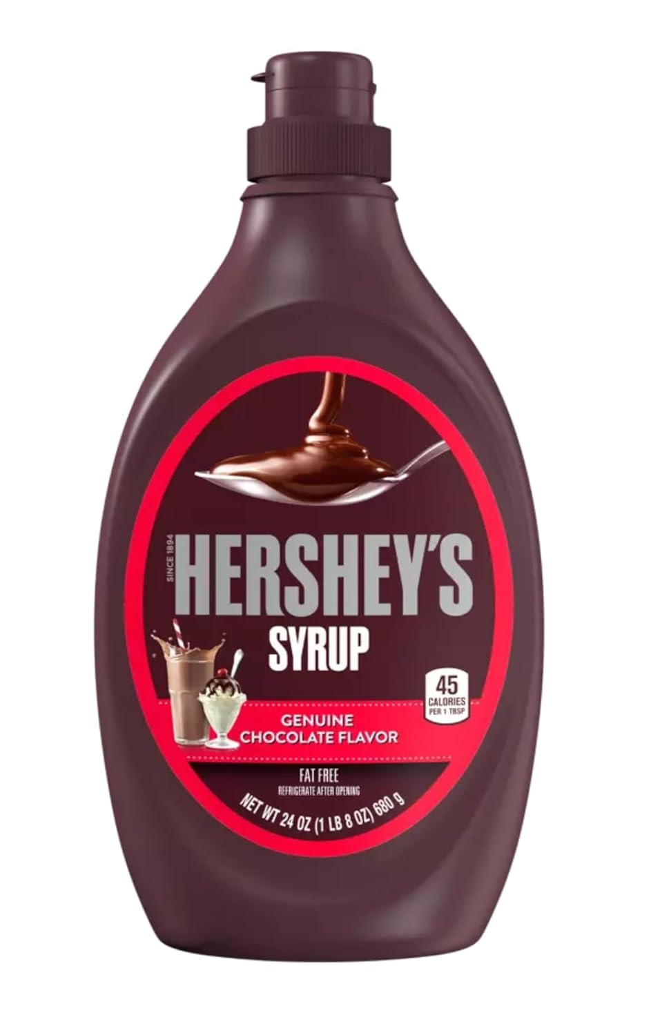 HERSHEY'S strawberry bottle front featuring fruity topping for treats