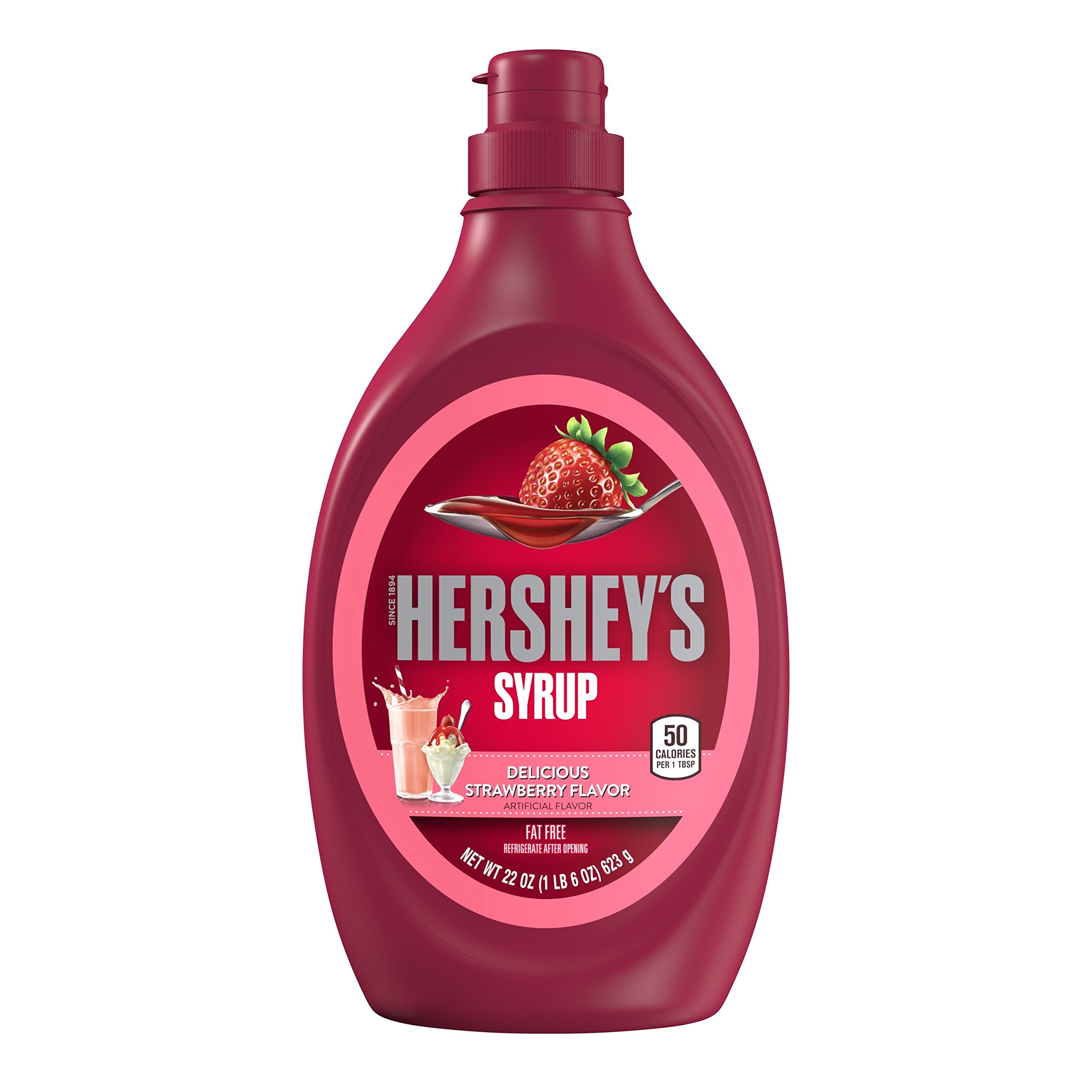 HERSHEY'S bottle front view showing label and squeezable cap for easy pouring