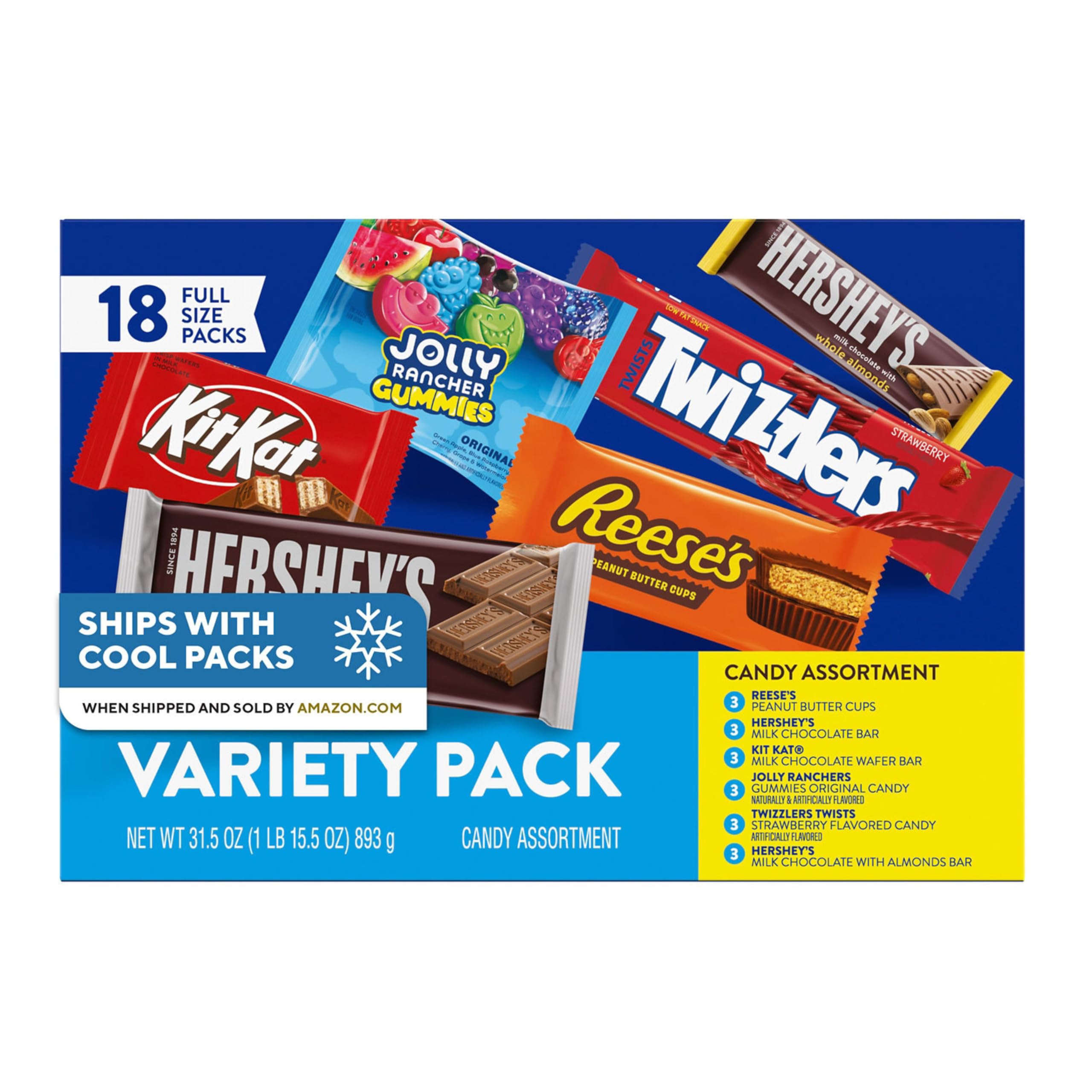 HERSHEY'S front packaging view showing assorted candy for easy selection