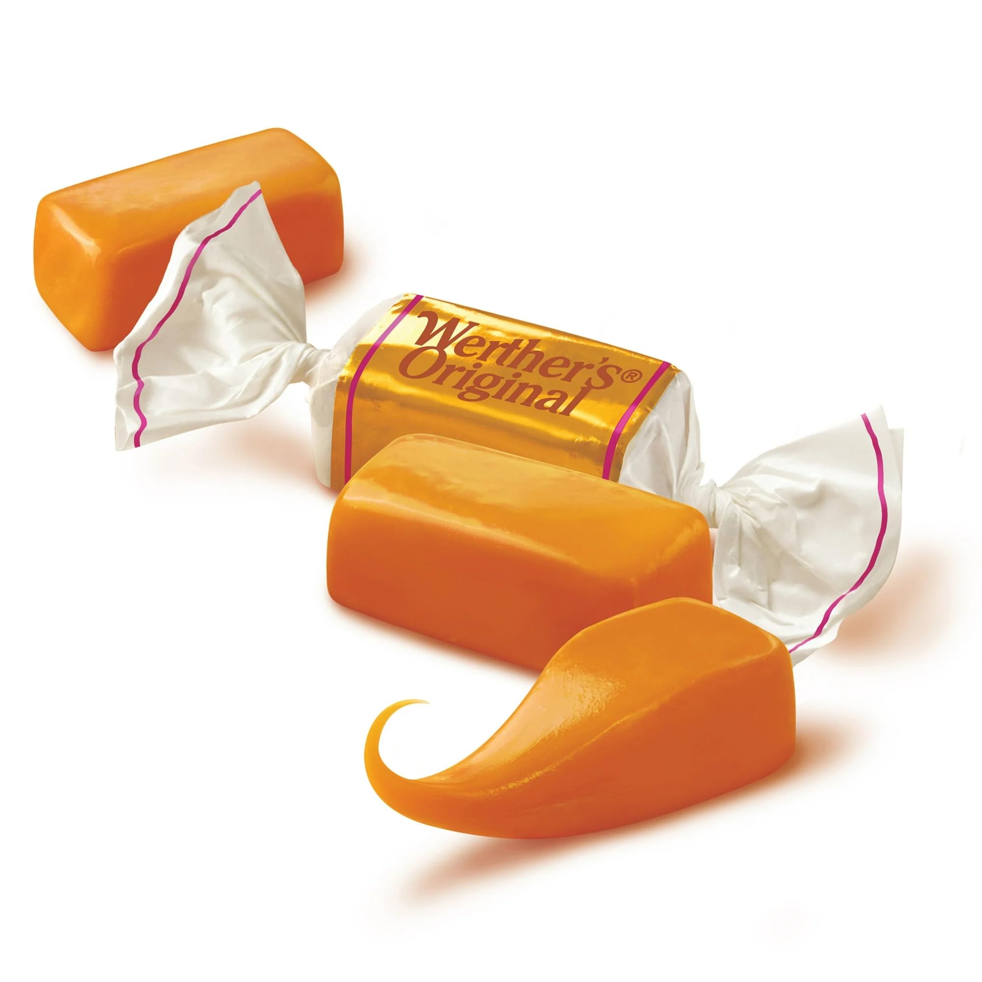 HERSHEY'S Werther close-up of soft caramel texture, shows creamy chewability