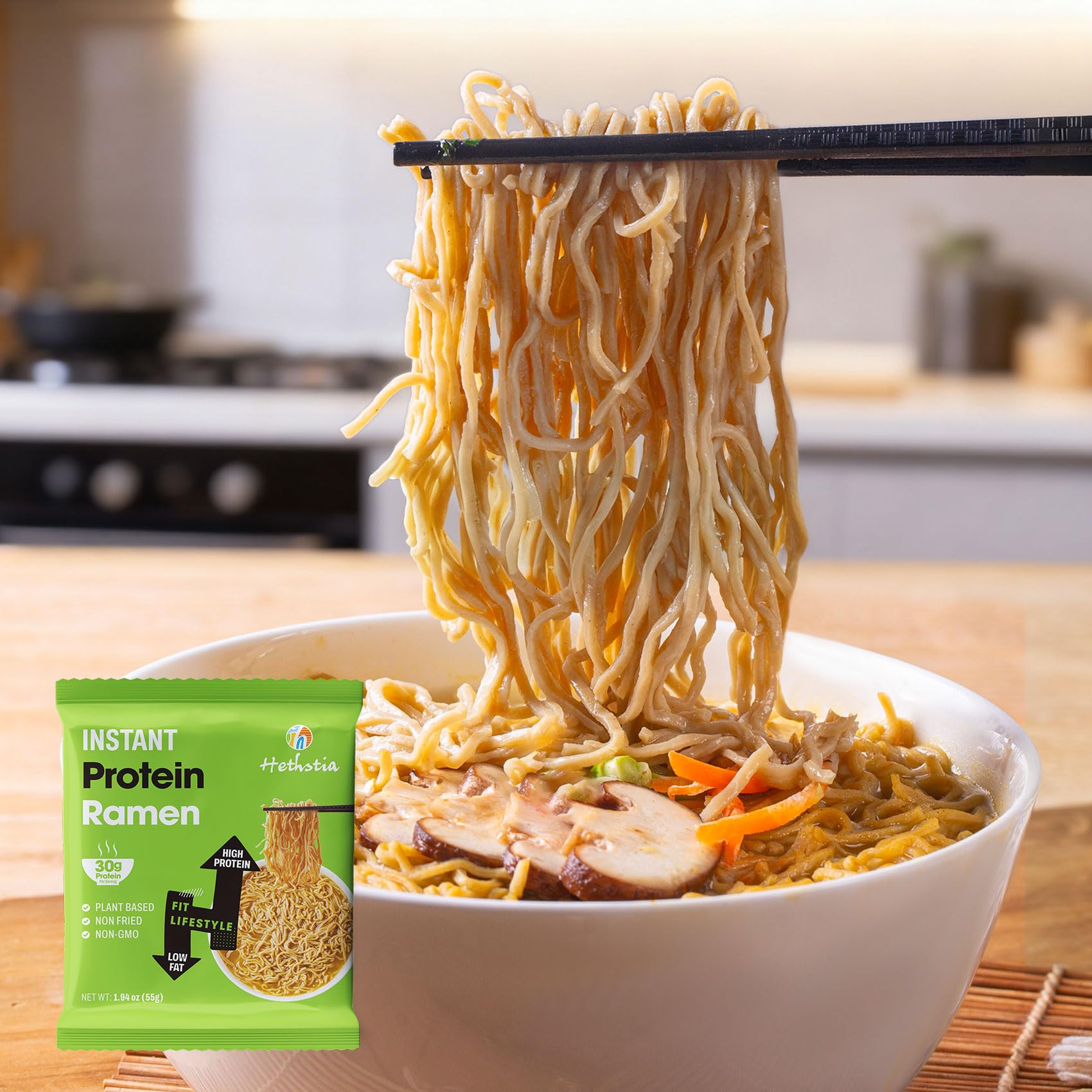 Hethstia chopsticks lifting noodles showing satisfying texture