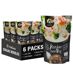 Hethstia front packaging of six ready-to-eat shirataki spaghetti, convenient pantry staple