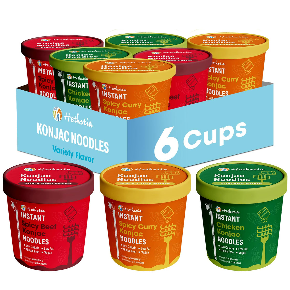 Hethstia front packaging showing six pho cups for convenience