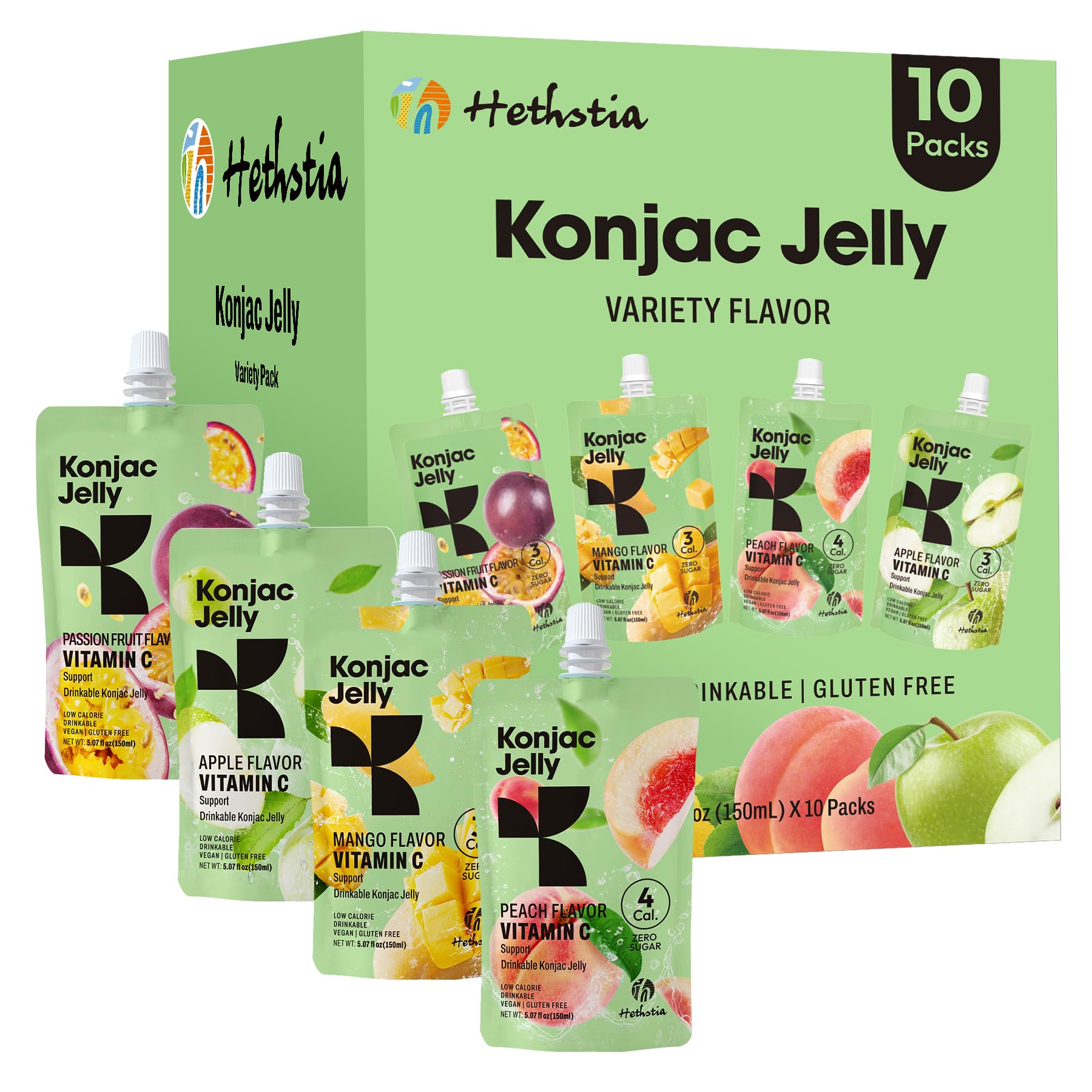 Hethstia front packshot showing all ten pouches and vibrant fruit images, convenient grab-and-go