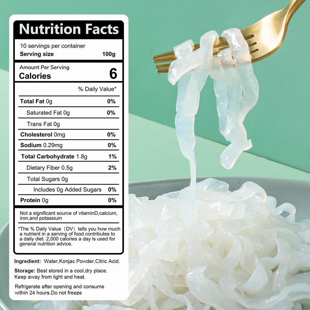 Hethstia noodle close-up highlighting chewy konjac texture