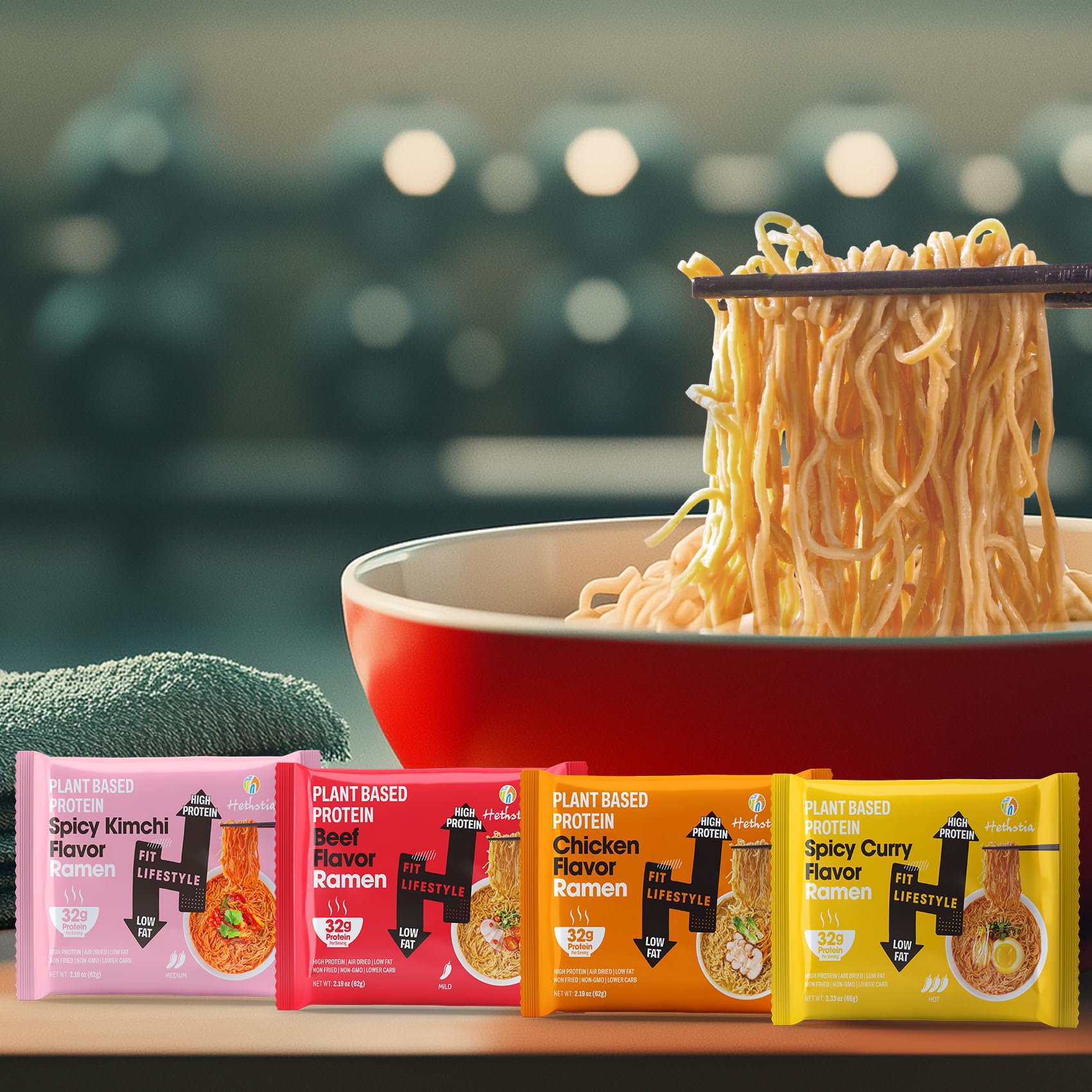 Hethstia noodle texture detail showing chewy non-fried strands