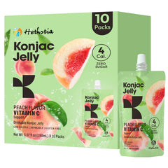 Hethstia front packaging showing peach flavor and low-calorie benefit