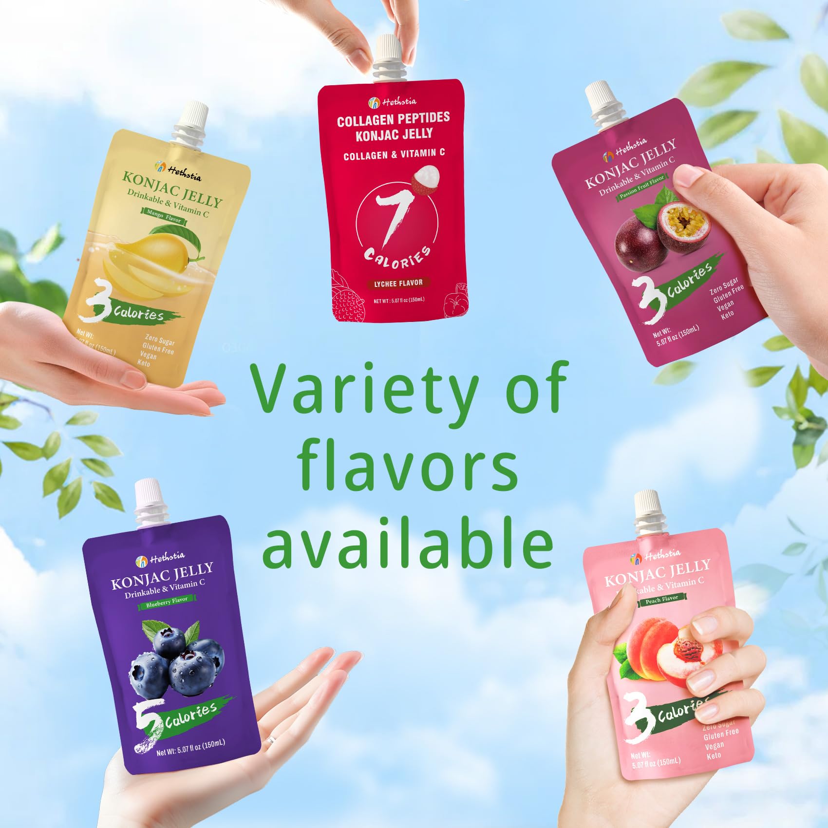 Hethstia peach pouch with refreshing splash emphasizing fruity taste