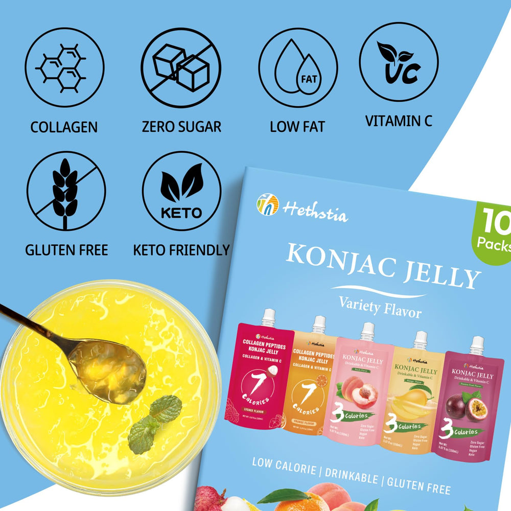 Hethstia pouches lined up displaying five flavors and on-the-go variety
