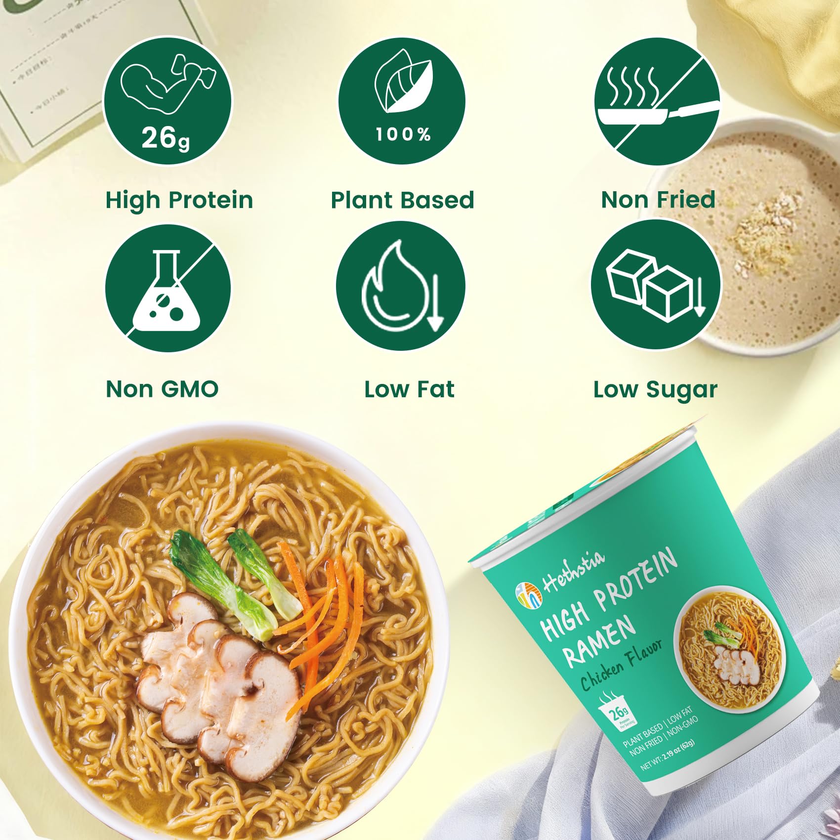 Hethstia nutrition label close-up displaying 26g plant protein per cup