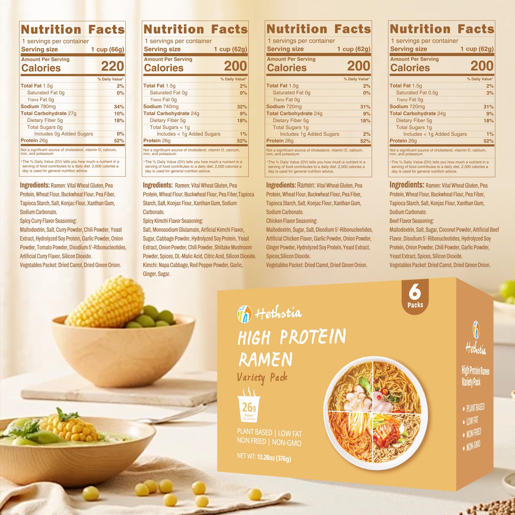 Hethstia single cup opened to reveal noodles and protein blend