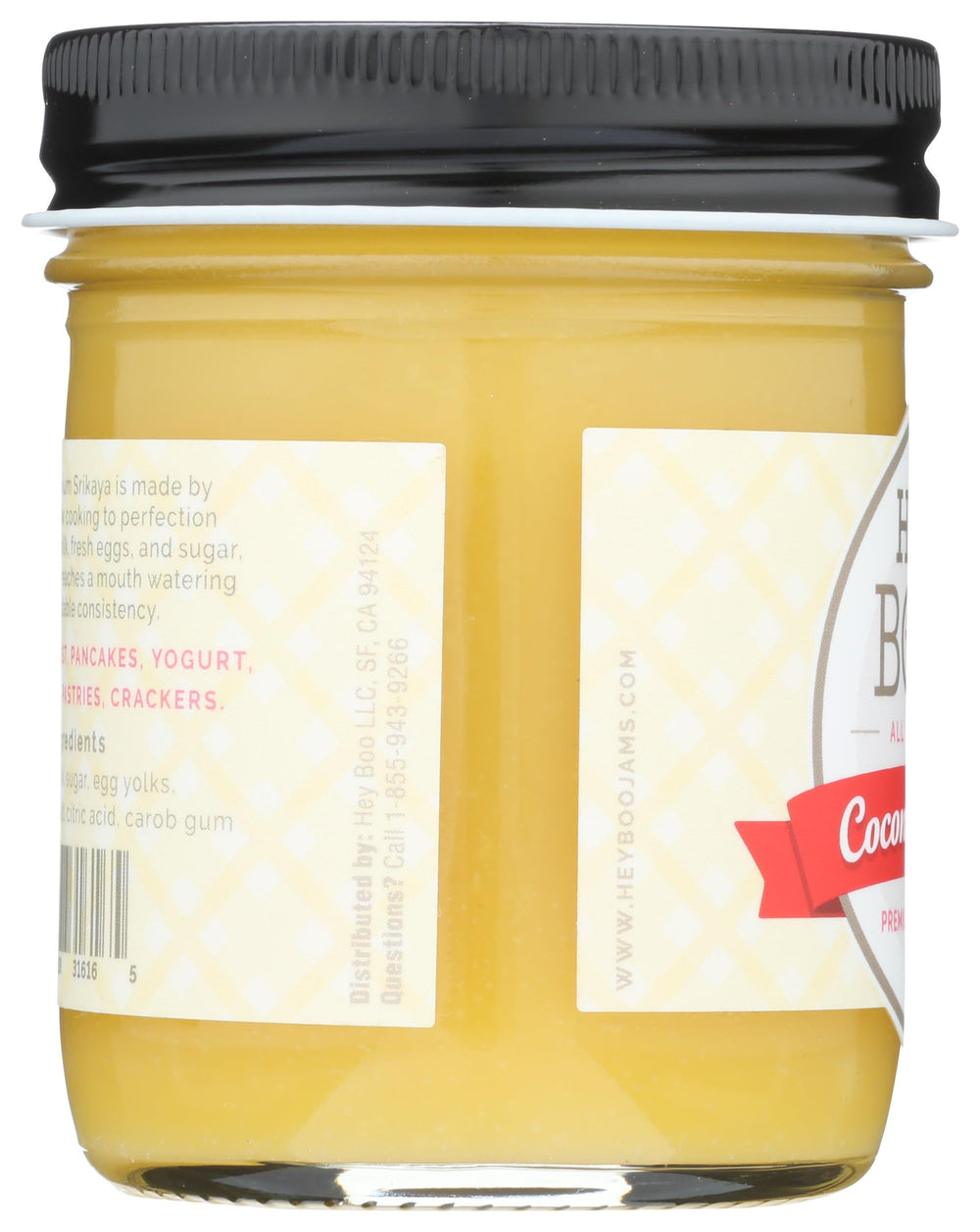 Hey Boo jar next to a measuring tape showing 10 oz scale for portion clarity