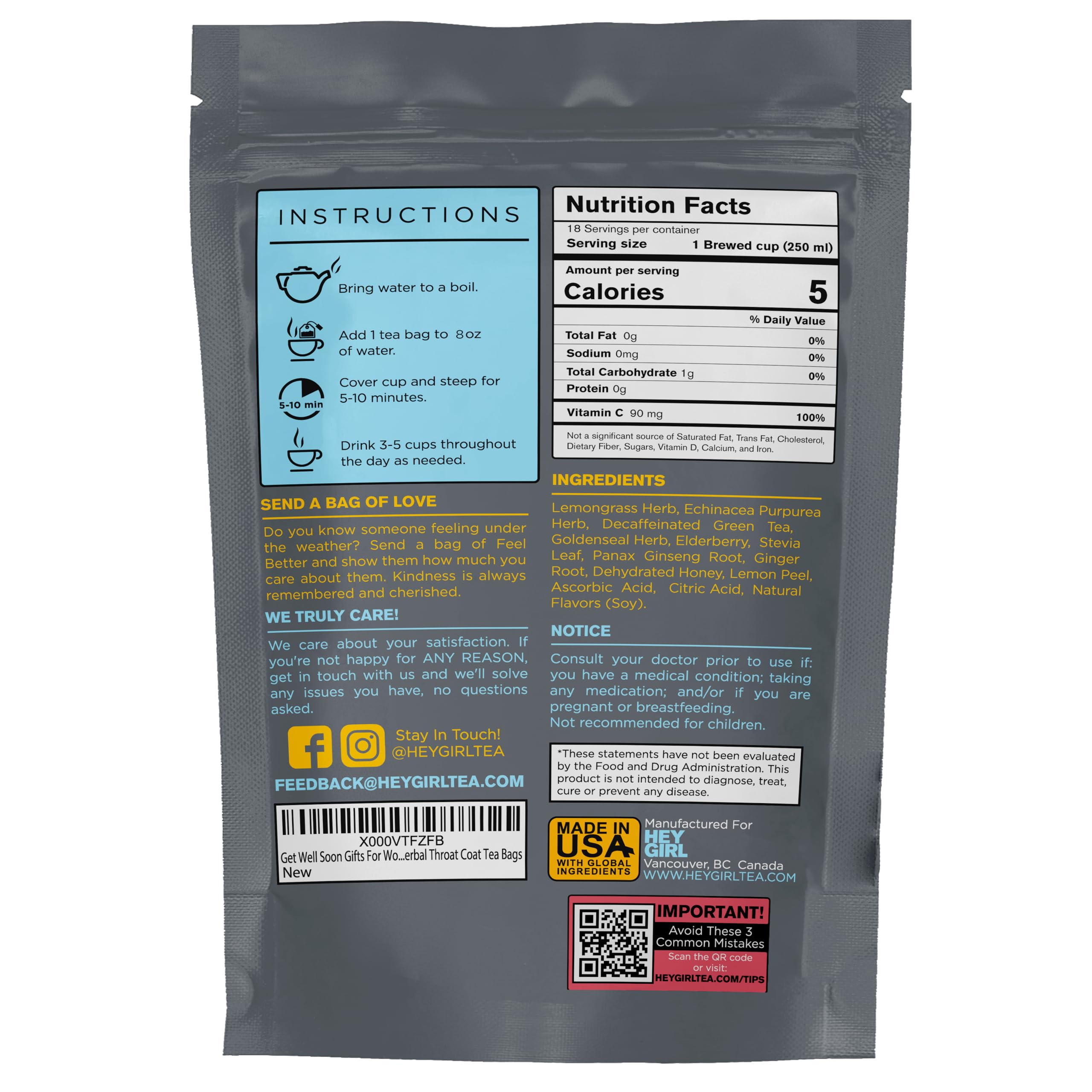 Hey Girl Tea tea bag close-up displaying blend texture and quick steeping