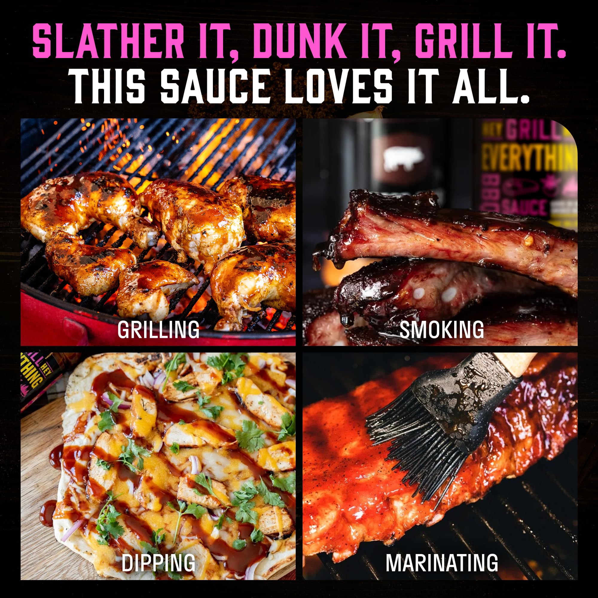 Hey Grill Hey bottle on grill rack demonstrating grilling-ready convenience