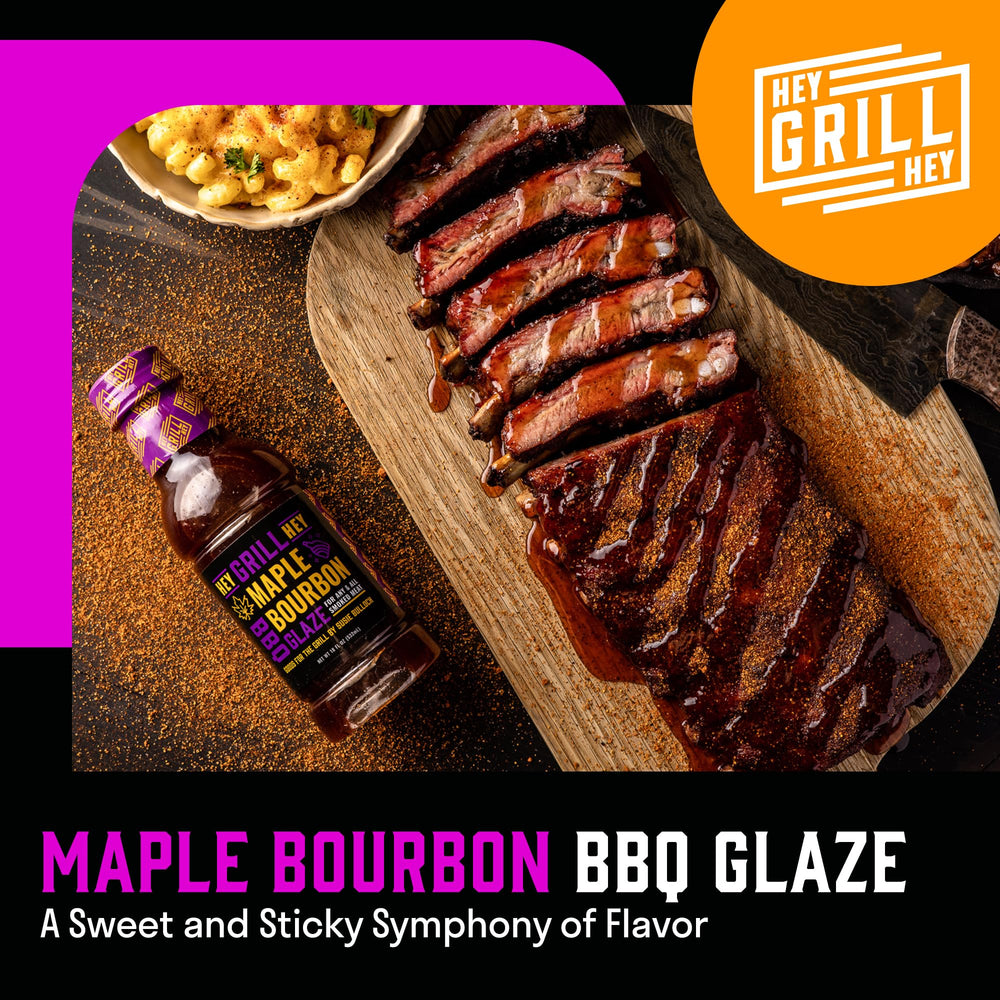 Hey Grill Hey brushing glaze onto ribs on a grill for enhanced smoky flavor
