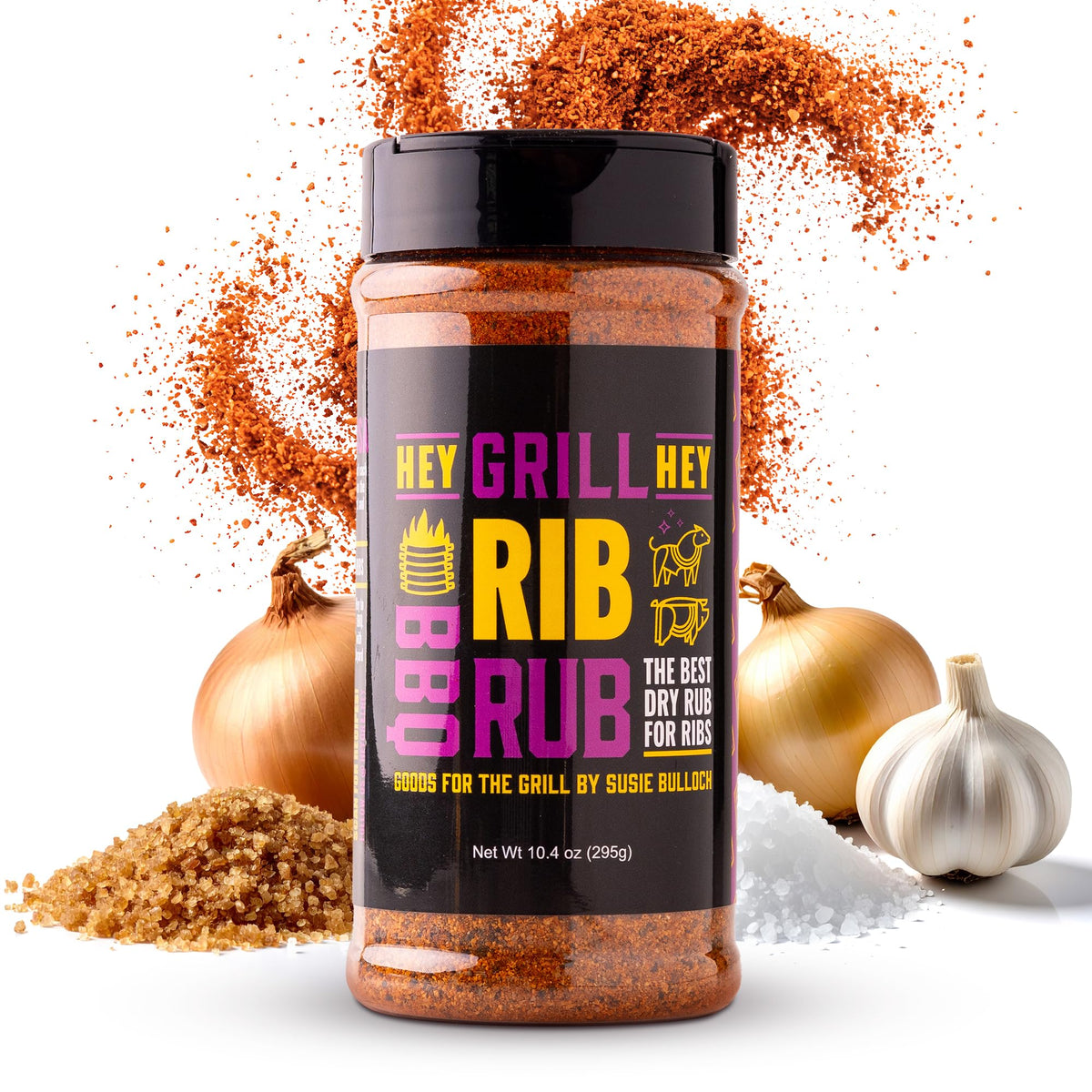 Hey Grill Hey front bottle shot showing rub packaging and premium appeal