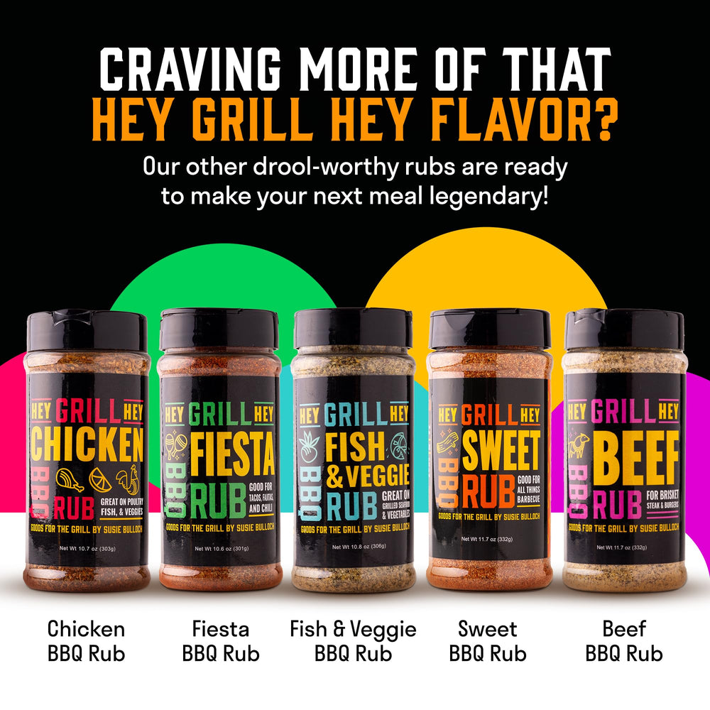 Hey Grill Hey jar next to Zesty Gold suggesting complementary flavor pairing